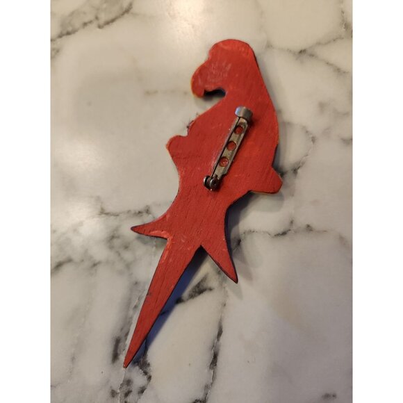 Vintage Hand-Painted Wood Parrot Brooch Pin - Picture 2 of 2